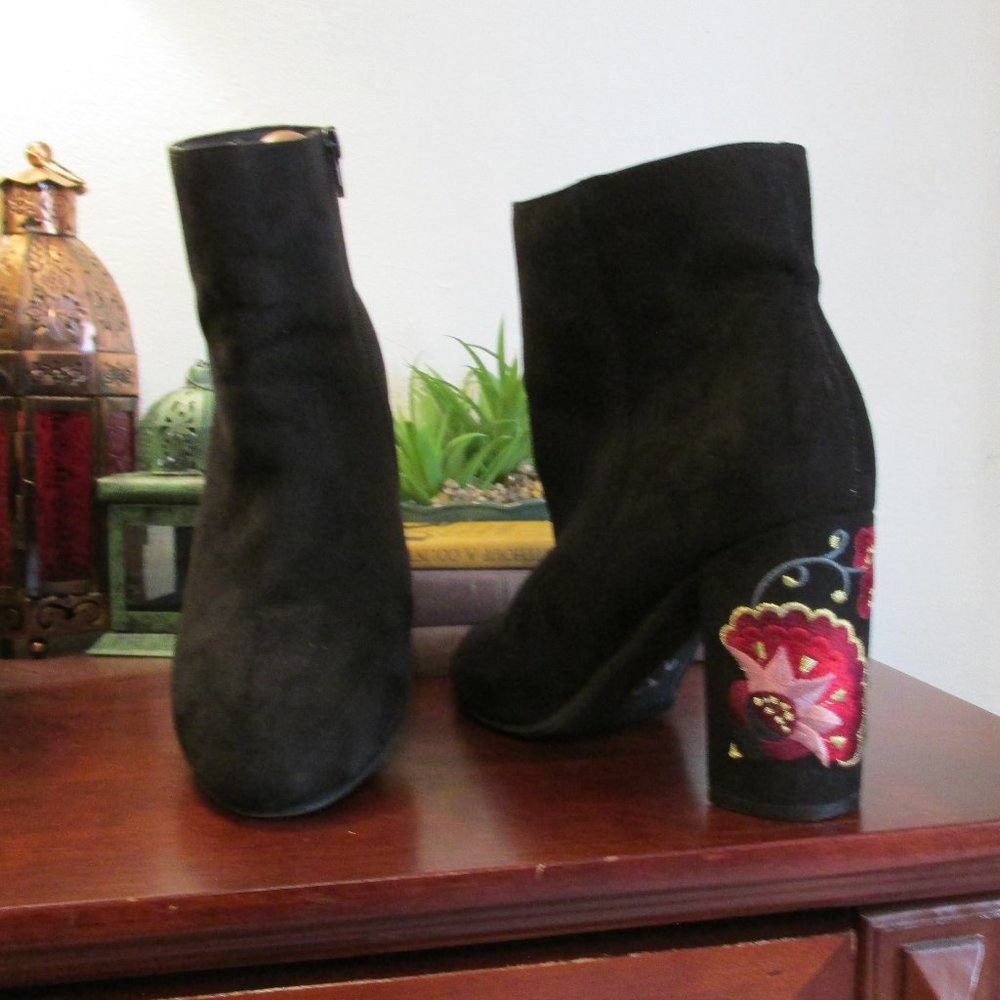 Faux Black Suede Heel Boots